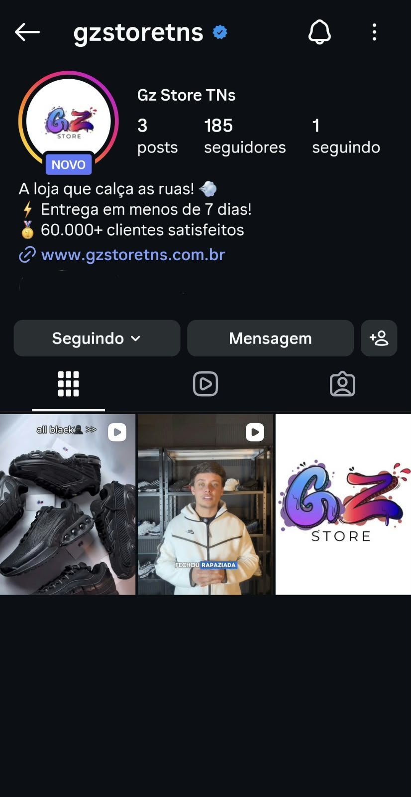 Perfil @gzstoretns no Instagram